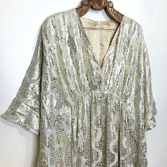 Melissa Odabash Kaftan Dress Maxi Look 5 Gold Shimmer Empire V Neck One Size - Picture 3 of 12